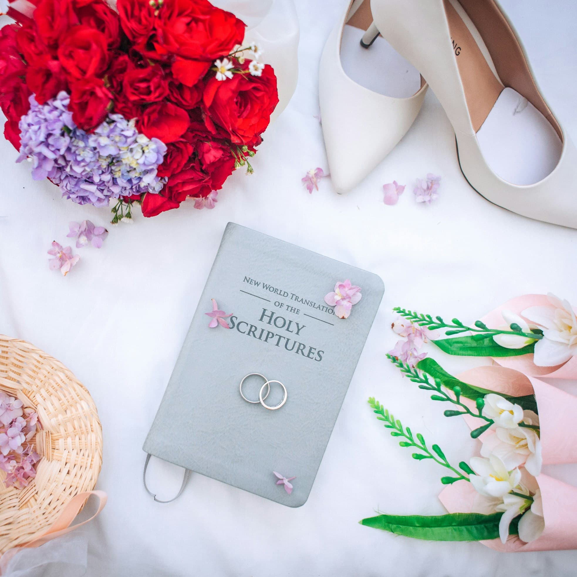 Al flat of wedding planning items.